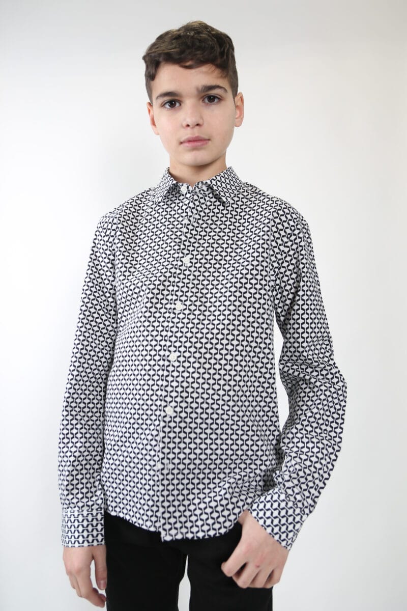 Grey and White Patterned Shirt