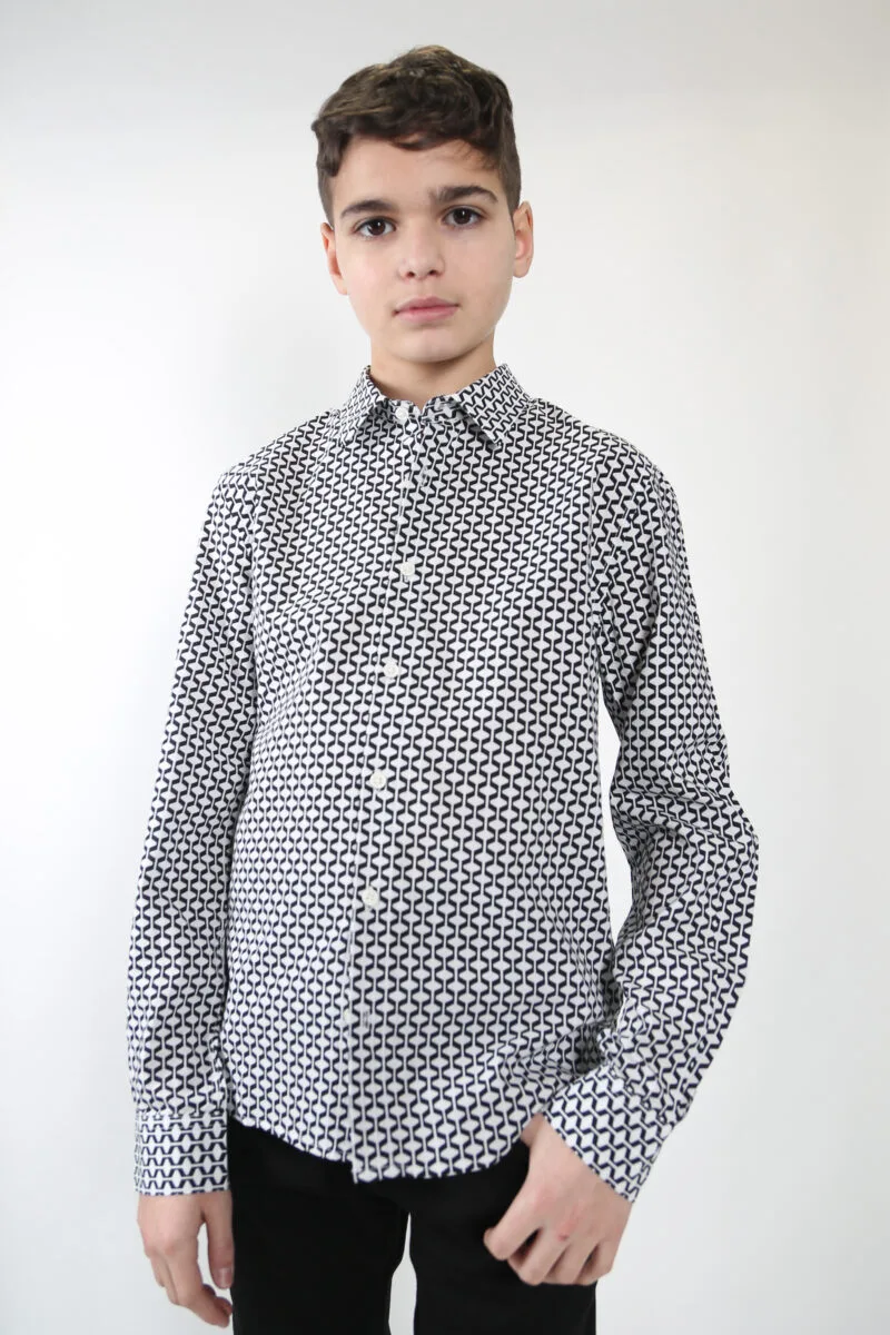 Grey and White Patterned Shirt